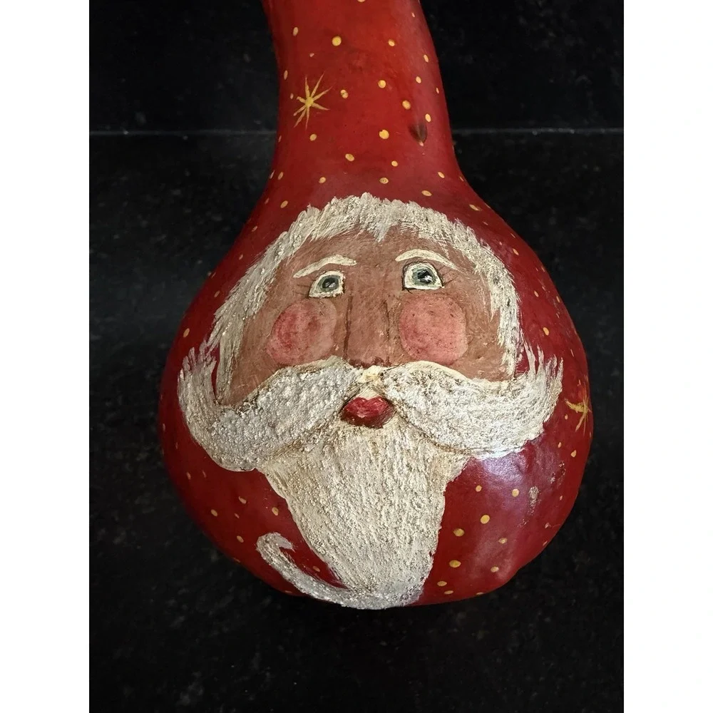 Vtg‎ Hand Painted Santa Claus Gourd 8
